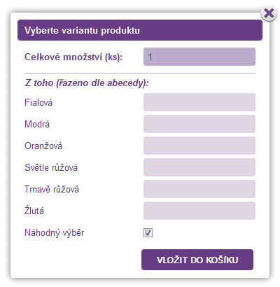 Výběr varianty produktu